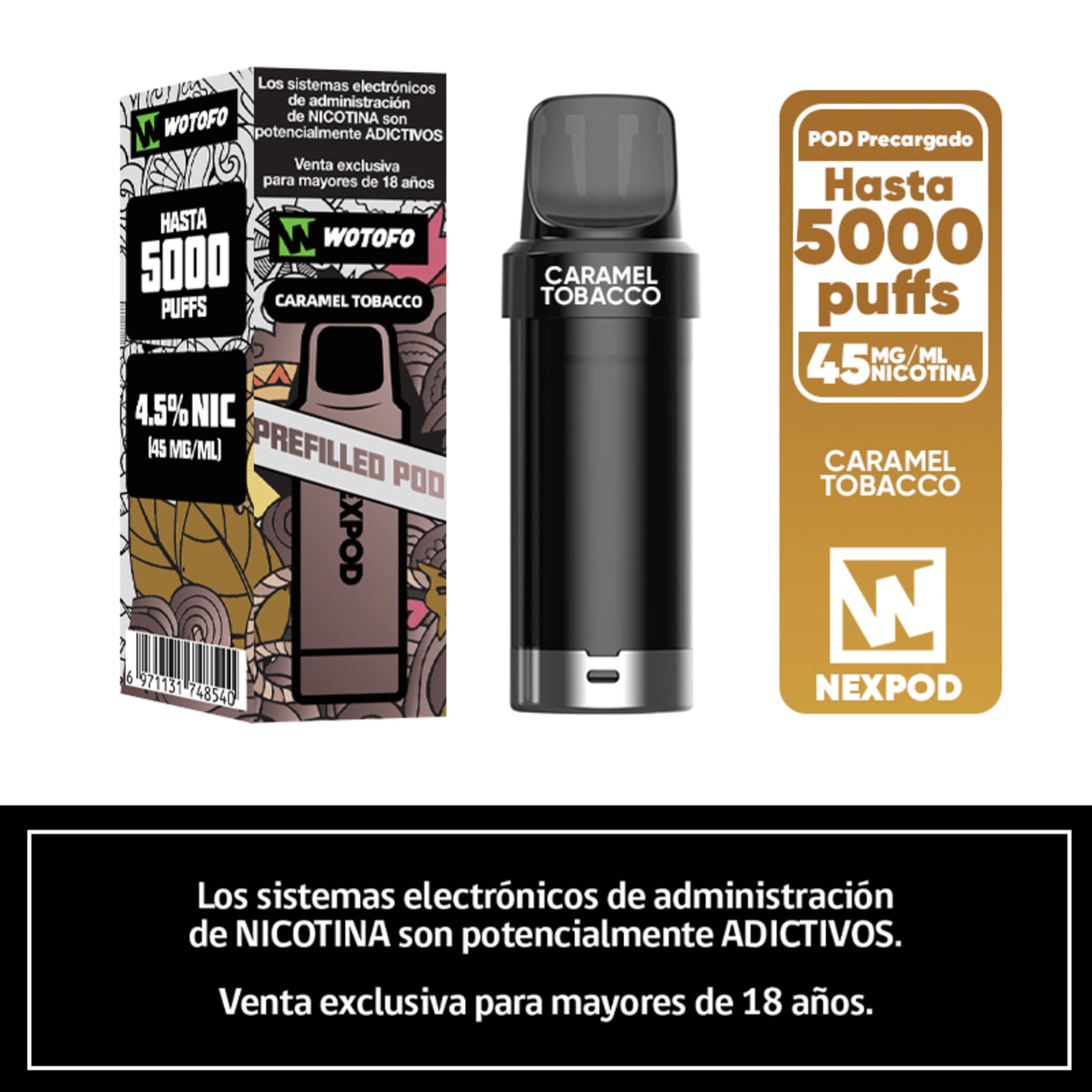 Vaper Desechable Nexpod 5000 Puffs Caramel Tobbaco