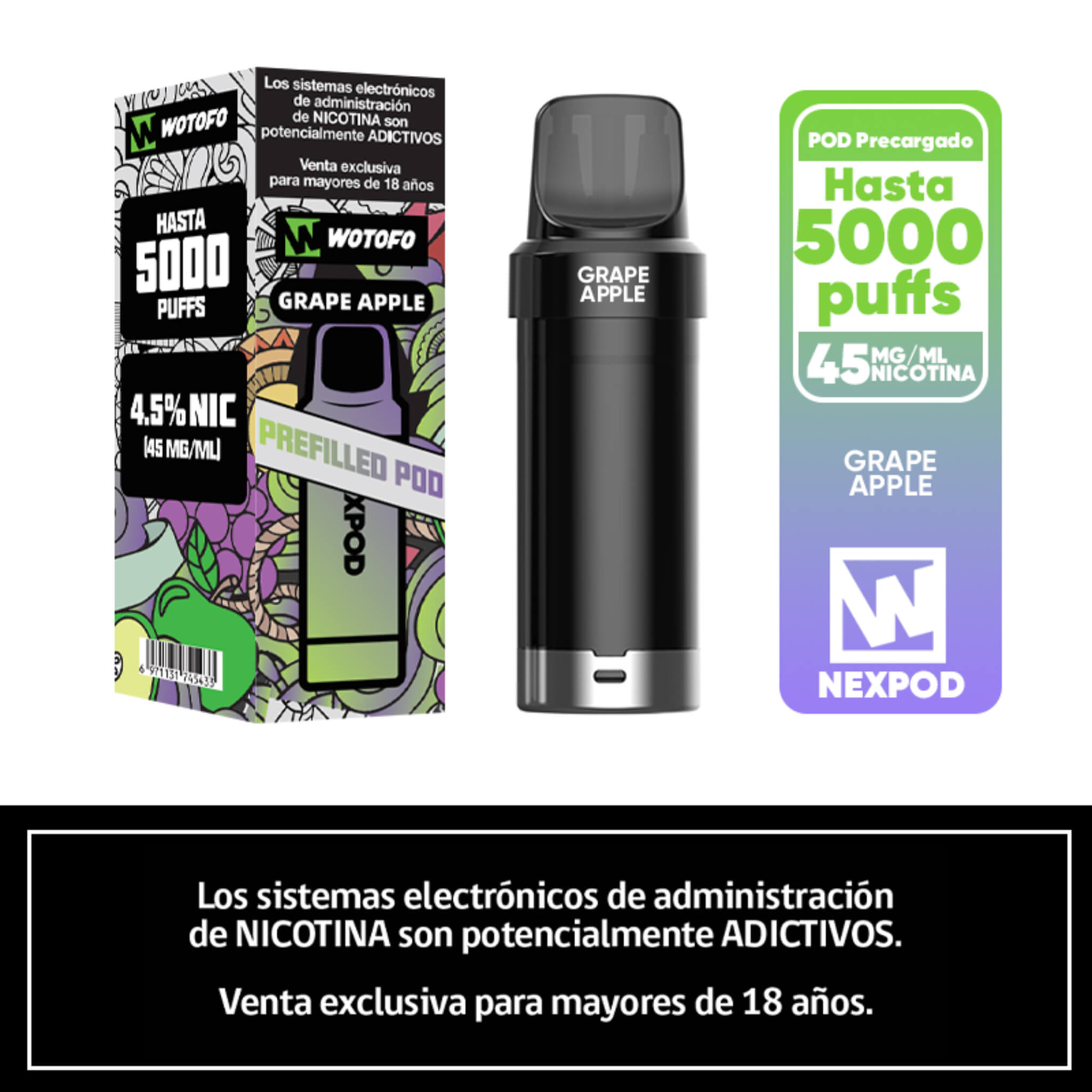Vaper Desechable Nexpod 5000 Puffs Grape Apple