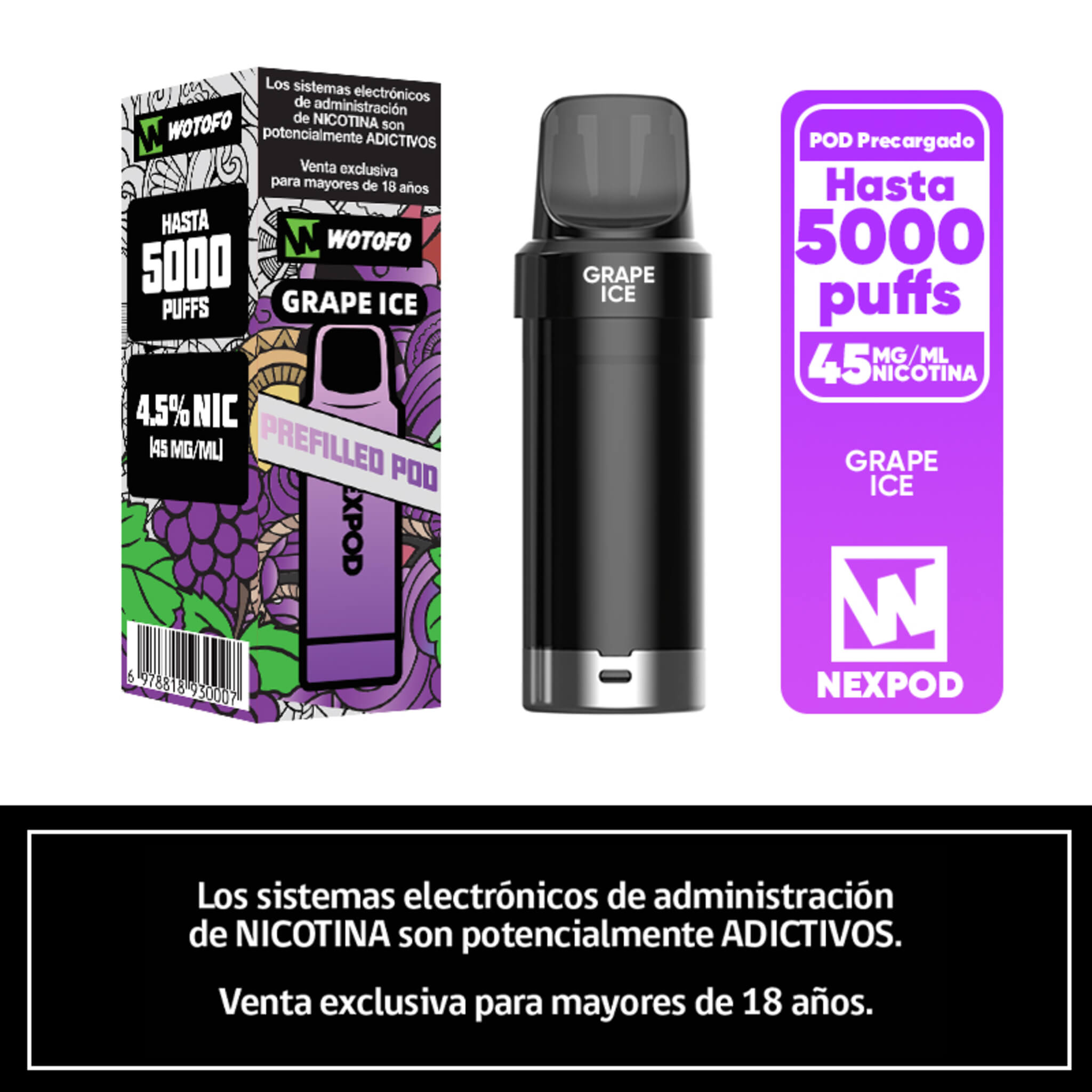 Vaper Desechable Nexpod 5000 Puffs Grape Ice