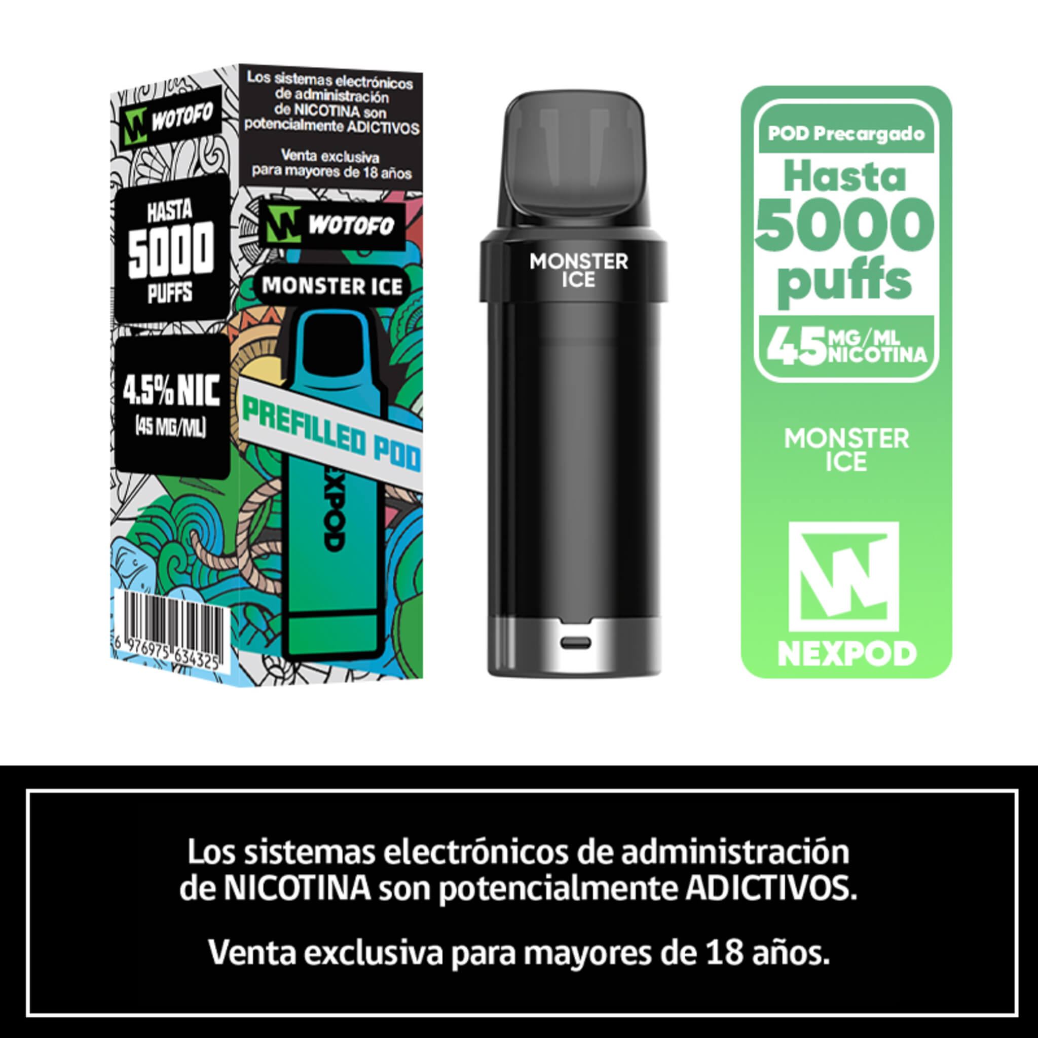 Vaper Desechable Nexpod 5000 Puffs Monster Ice