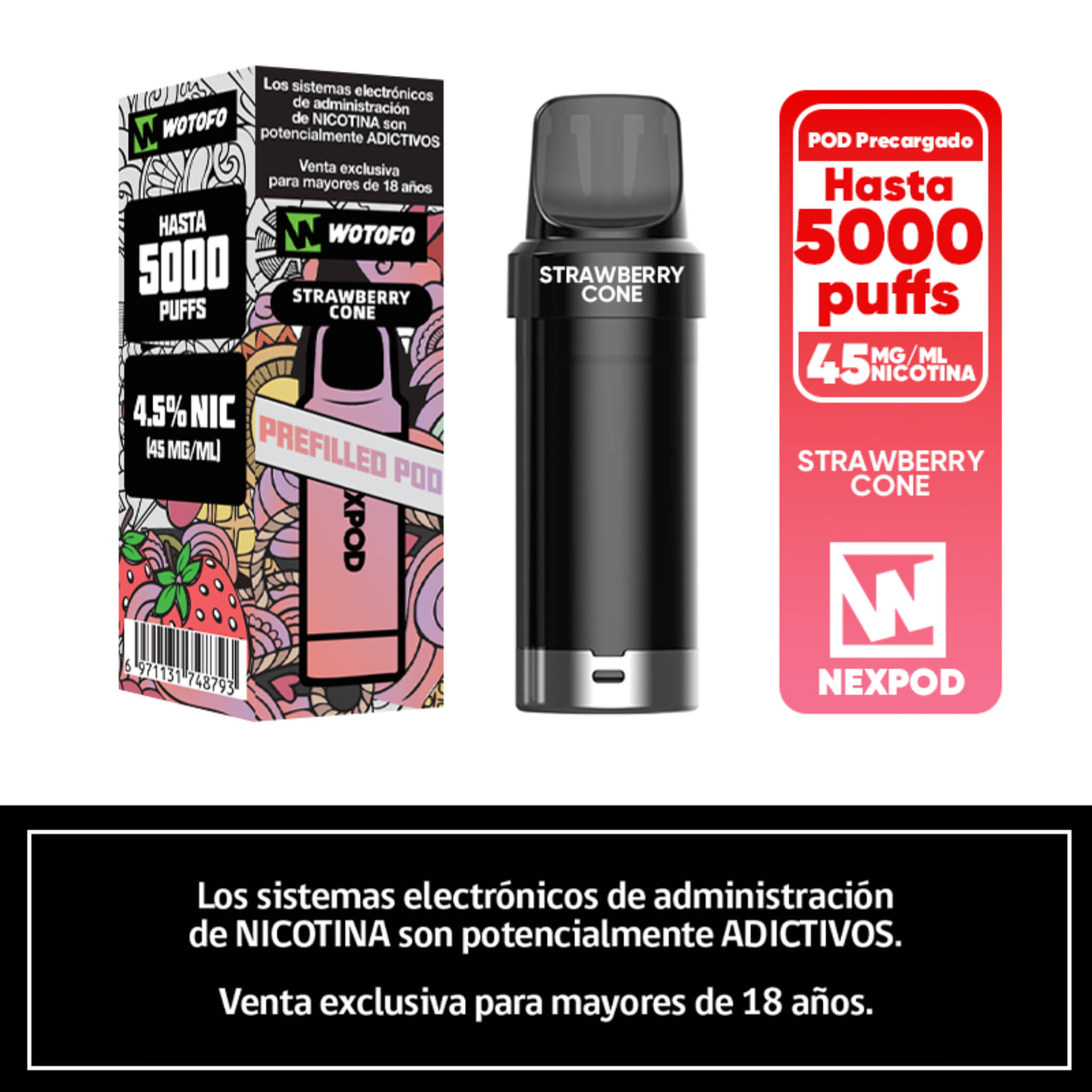 Vaper Desechable Nexpod 5000 Puffs Strawberry Cone