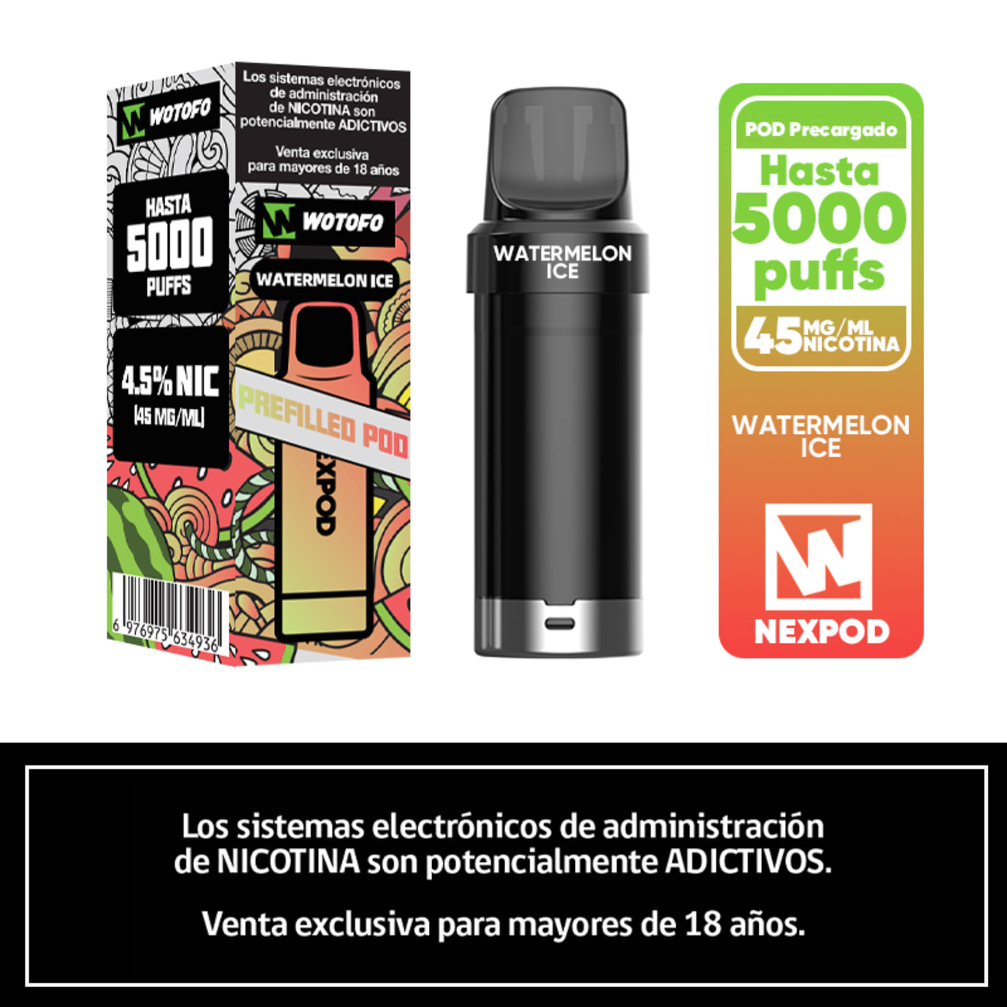 Vaper Desechable Nexpod 5000 Puffs Watermelon Ice