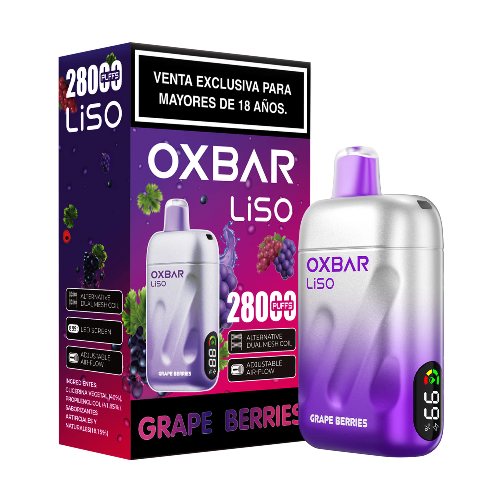 Vaper Desechable Oxbar Liso 28000 puffs Grape Berries