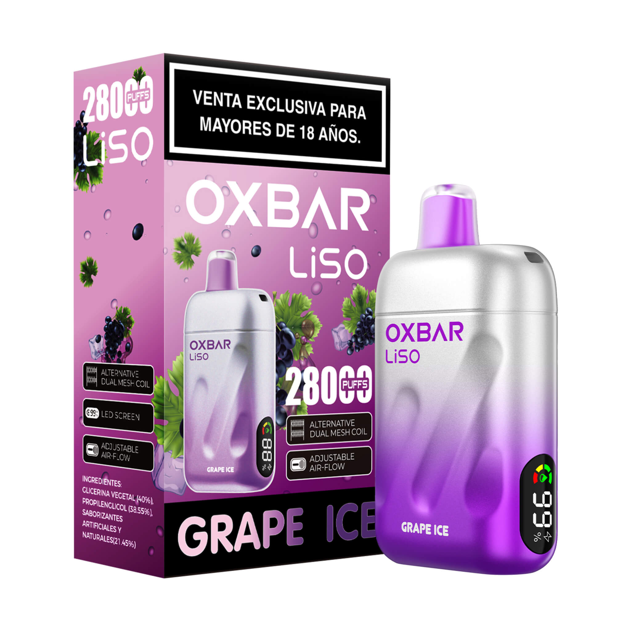 Vaper Desechable Oxbar Liso 28000 puffs Grape ice