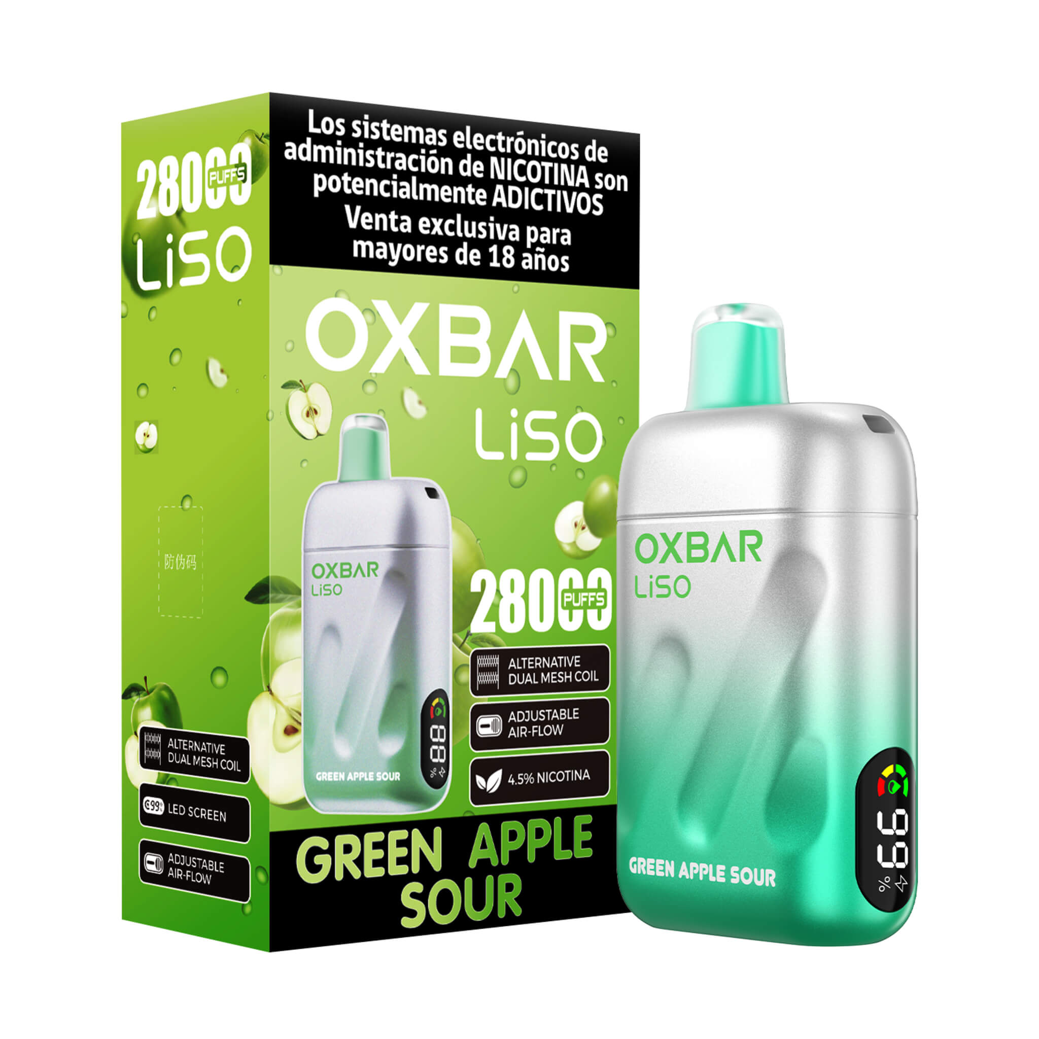 Vaper Desechable Oxbar Liso 28000 puffs Green apple sour