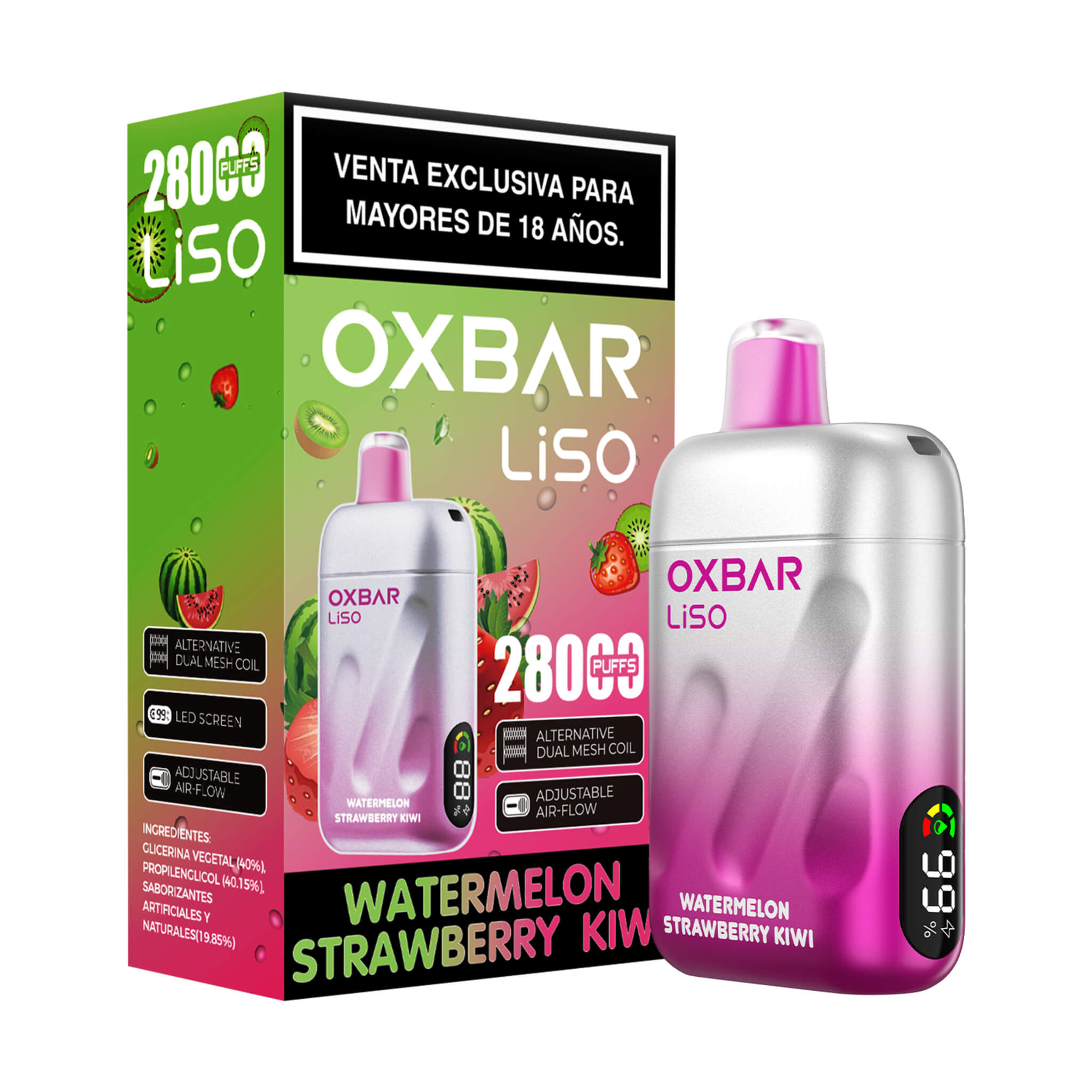Vaper Desechable Oxbar Liso 28000 puffs Watermelon Strawberry Kiwi