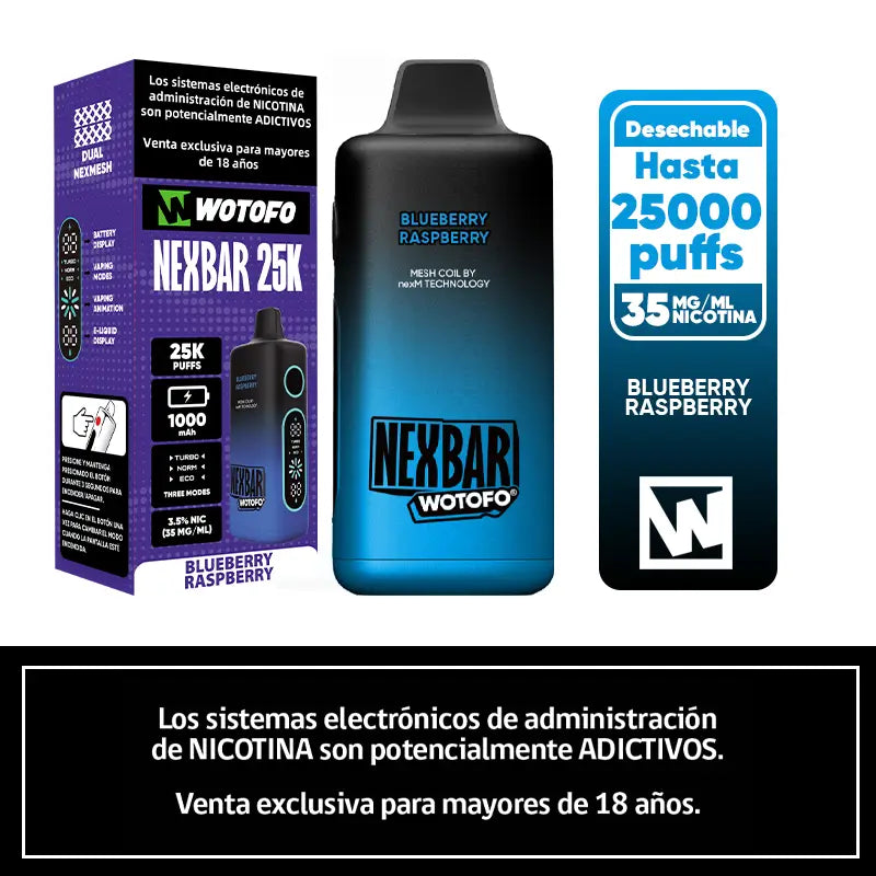 Vaporizador Desechable Nexbar 25000 puffs Blueberry Raspberry