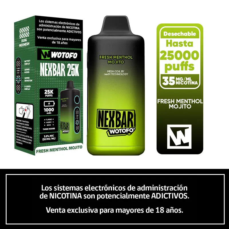 Vaporizador Desechable Nexbar 25000 puffs Fresh Menthol Mojito