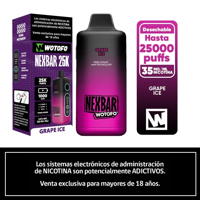 Vaporizador Desechable Nexbar 25000 puffs Grape Ice