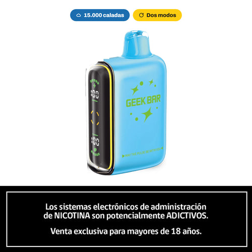 Vaper Geek Bar Pulse 15000 de hasta 15.000 caladas con dos modos, con advertencia de venta solo a mayores de 18 años