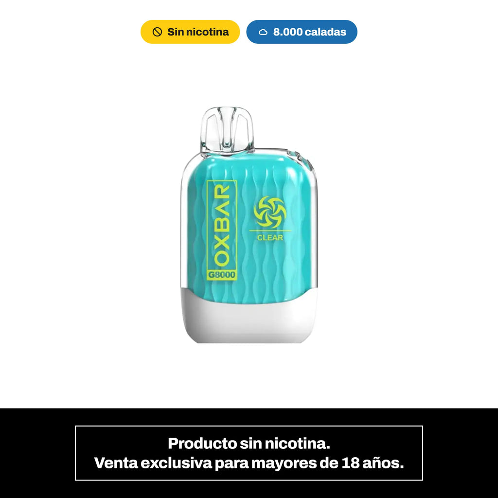 Vaper Oxbar G8000 Zero sin nicotina, con 8.000 caladas y advertencia de venta solo a mayores de 18 años