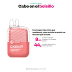 Tamaño del Oxbar Mini 2200: empaque de 8 cm de alto y 44 gramos de peso, cabe en el bolsillo