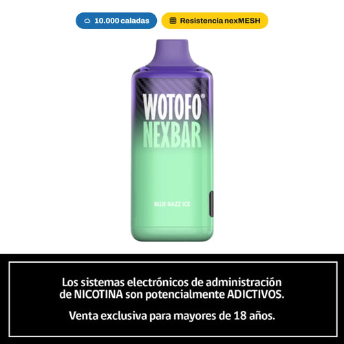 Vaper Wotofo Nexbar de 10.000 caladas con resistencia nexMESH, con advertencia de venta solo a mayores de 18 años